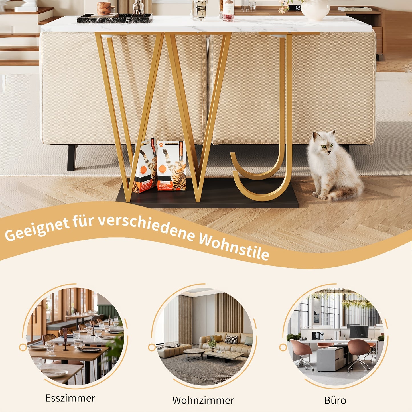 Smalle Eettafel – Smalle Tafel – Eetkamertafel – Keukentafel – Balkon Tafel – Marmerlook Tafelblad – Lettervormige Poten – Compact Design – Stevig & Stijlvol