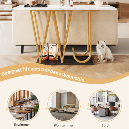 Smalle Eettafel – Smalle Tafel – Eetkamertafel – Keukentafel – Balkon Tafel – Marmerlook Tafelblad – Lettervormige Poten – Compact Design – Stevig & Stijlvol