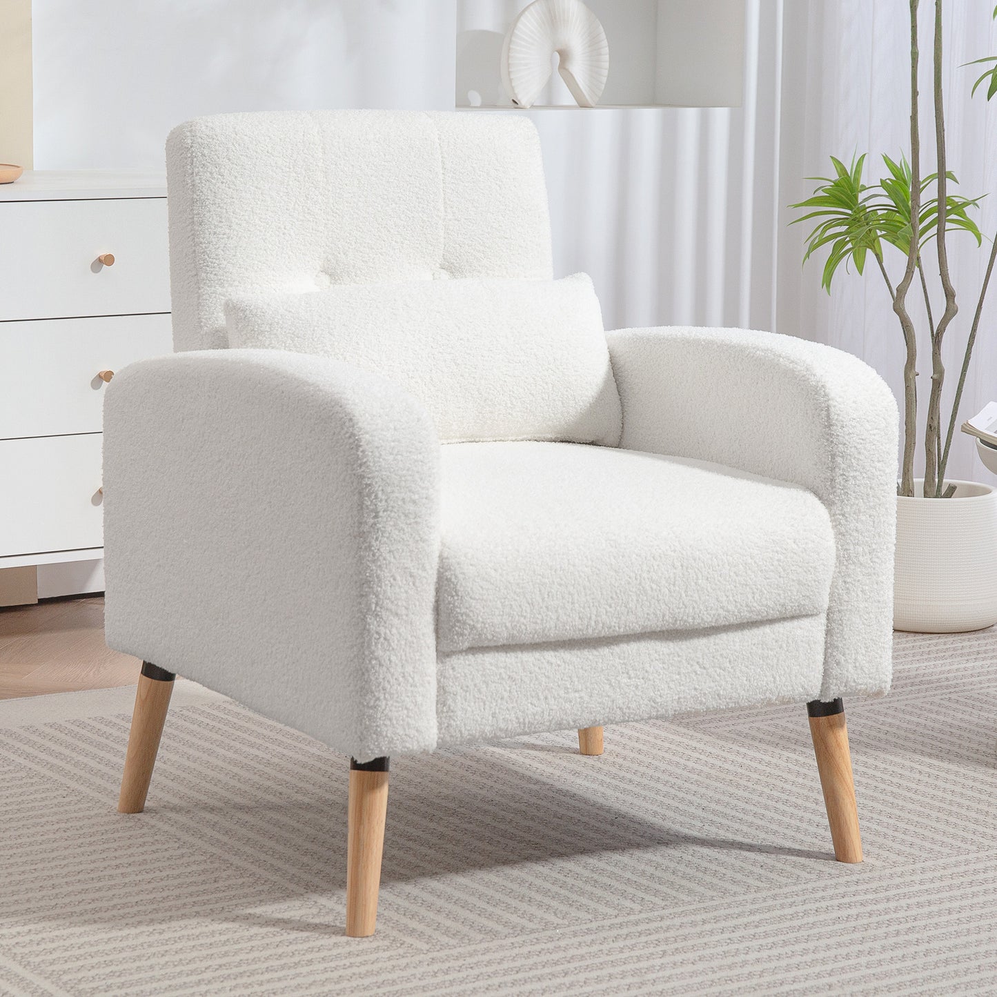 Fauteuil – Armstoel – Zetel – Leunstoel – Clubstoel – Modern Design – Rubberhouten Pootjes – Lendensteunkussen – Wit