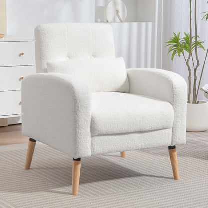 Fauteuil – Armstoel – Zetel – Leunstoel – Clubstoel – Modern Design – Rubberhouten Pootjes – Lendensteunkussen – Wit