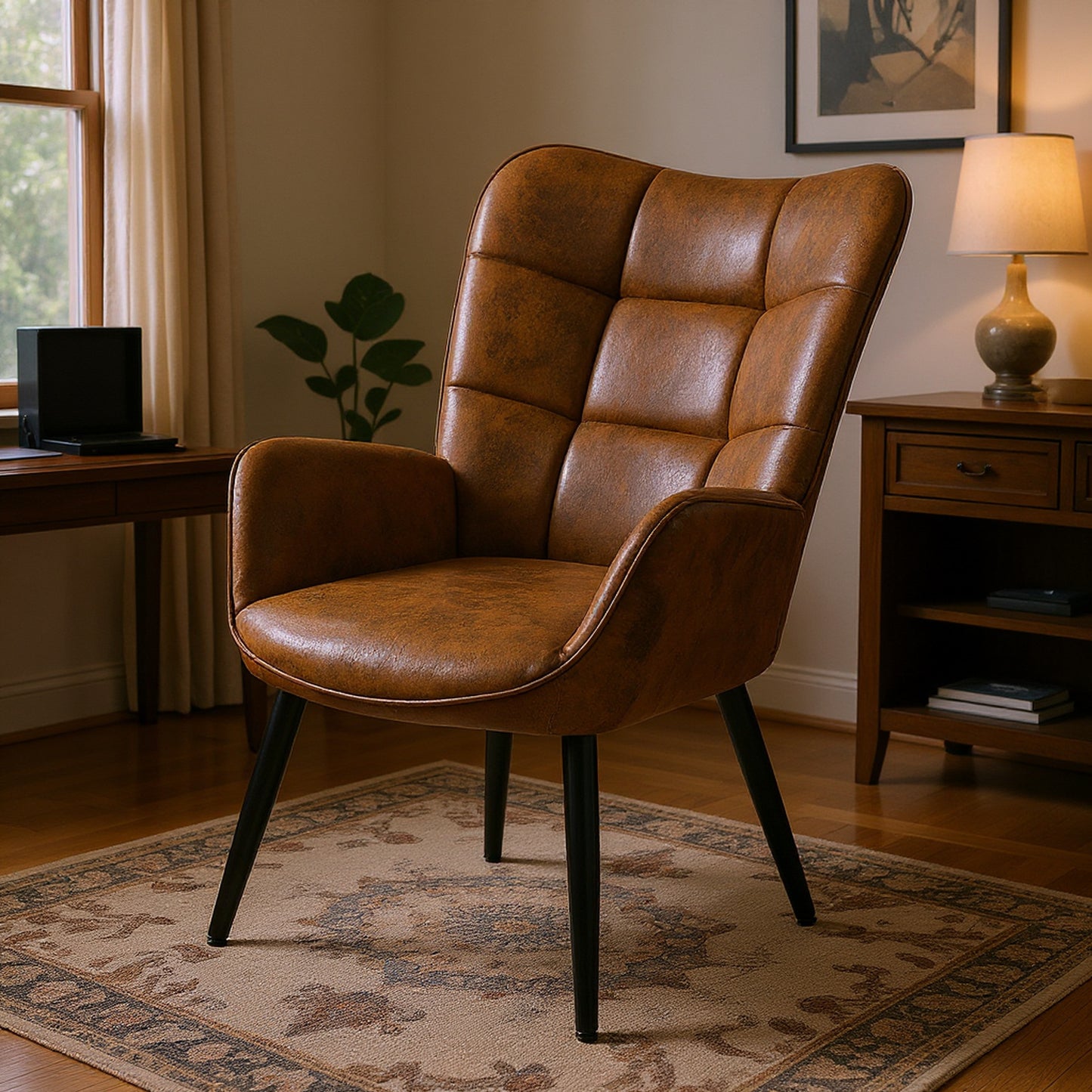 Eenpersoonsfauteuil – Fauteuil – Relaxstoel – Zetel – Leesstoel – Bruin Suède – Ergonomisch Ontwerp – Compacte Afmetingen 72x62x90,5 cm