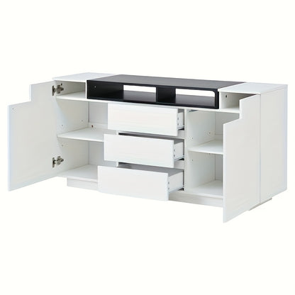 Opbergkast – Opbergmeubel – Kast – Dressoir – Wit – Bamboe Materiaal – Groot Opbergruimte – 140x60x48 cm