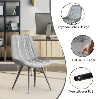 Eetkamerstoelen Set van 2 – Stoelen – Zwarte Stoel – Keukenstoelen – Lounge Stoelen – Donkerbruin Kunstleer – Armlos Design – Hoge Rugleuning – Metalen Poten