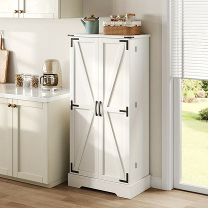127.0cm White Farmhouse Kitchen Cabinet with 2 Hinged Doors & Adjustable Shelves - Freestanding Storage Cabinet with -Tip Device, Gravure Texture Finish, Space-Saving Design for Small Spaces, Easy Assembly, Sturdy Constructio