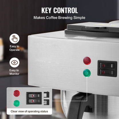 Koffiezetapparaat – Drip Koffiemachine – Koffiezetter – Horecakoffiezetter – Grootverbruik – 12 Kopjes – Twee Warmhoudplaten – Twee Glazen Karaffen – Roestvrijstalen Filter