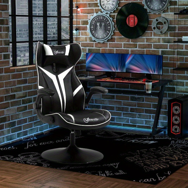 Gamingstoel – Bureaustoel – Computestoel – Draaistoel – Bureaustoel – Ergonomisch – Verstelbare Hoogte en Kantelfunctie – Stalen Frame – Zwart Wit – 67x75x106-112 cm