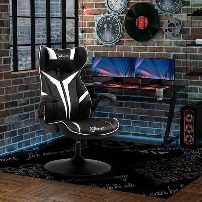 Gamingstoel – Bureaustoel – Computestoel – Draaistoel – Bureaustoel – Ergonomisch – Verstelbare Hoogte en Kantelfunctie – Stalen Frame – Zwart Wit – 67x75x106-112 cm
