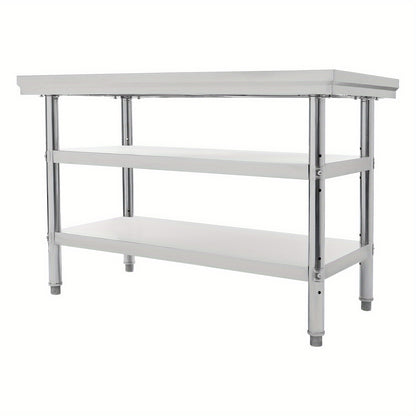 Werktafel – Werkbank – Keukentafel – RVS Tafel – Opbergtafel – Roestvrijstaal 201 – 99,79 kg Belastbaar – 3 Verstelbare Legplanken – Verstelbare Voeten – 119x60 cm