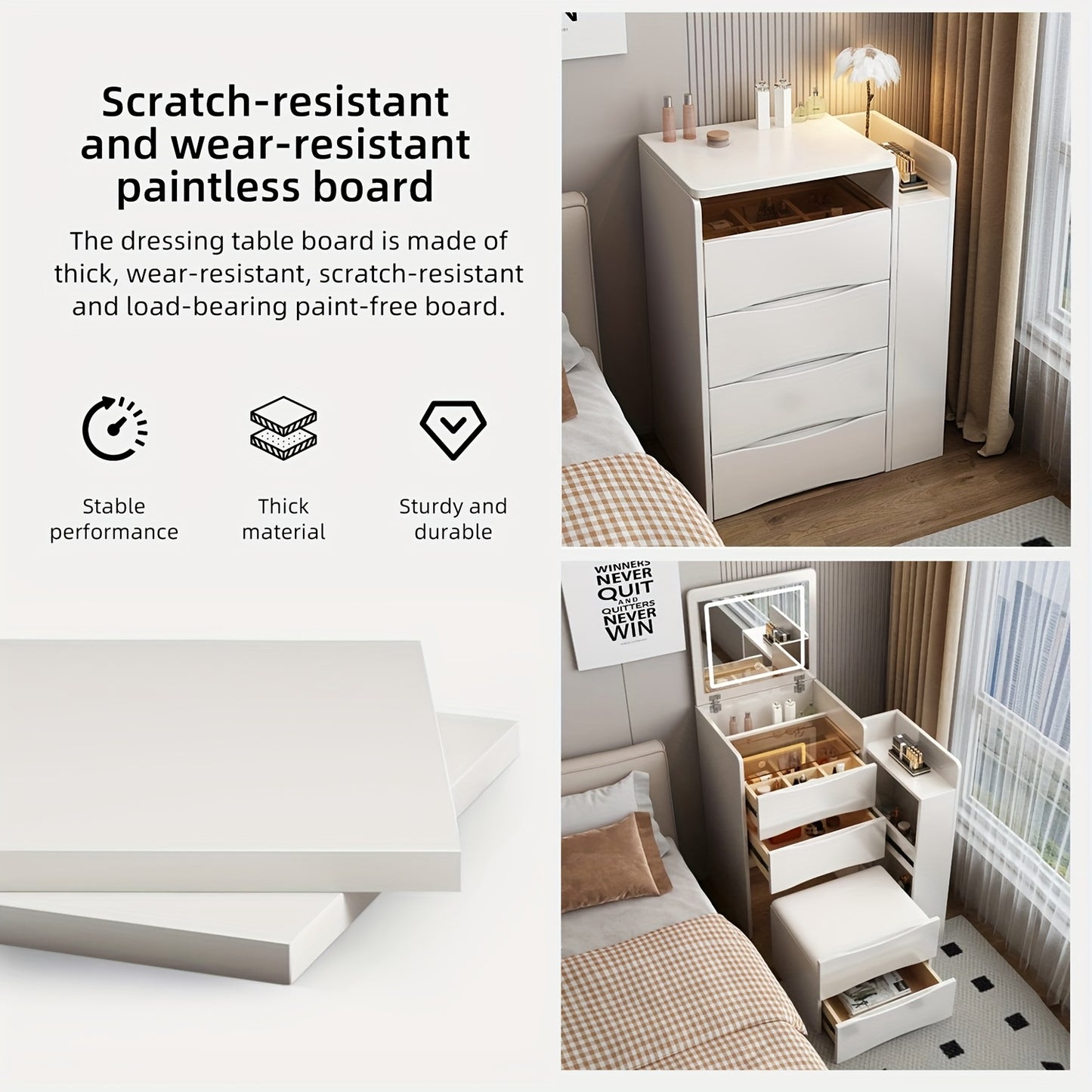 Kaptafel – Make-uptafel – Schminktisch – Toilettafel – Opbergmeubel – 3-in-1 Design Met Inklapbare Spiegel – Temperatuurbestendig Glazen Blad Wit