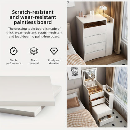 Kaptafel – Make-uptafel – Schminktisch – Toilettafel – Opbergmeubel – 3-in-1 Design Met Inklapbare Spiegel – Temperatuurbestendig Glazen Blad Wit