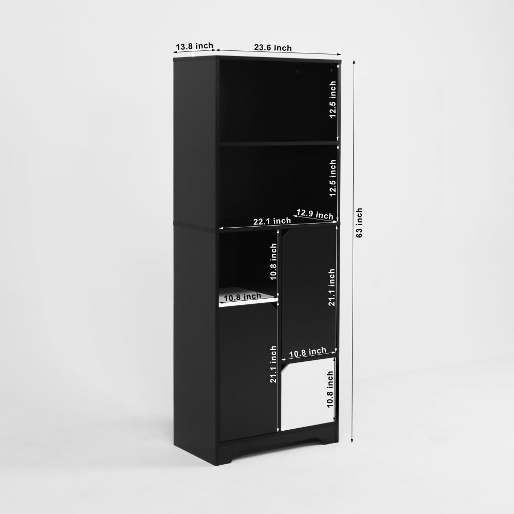Modern Black & White Multifunctional Bookcase with Open Shelves, Doors & Drawers - Heavy-Duty Metal, No Assembly Required, Space-Saving Shelving Unit for Home Office,, Bedroom - Compact Bookshelf Organizer, Book Shelves, Sing