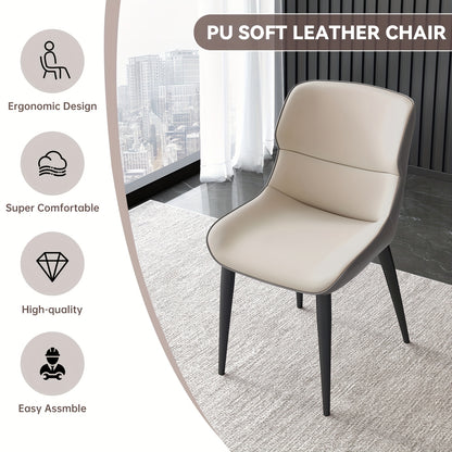 2-Pack Modern PU Leather Dining Chairs with Cushioned Metal Legs - Soft Padded Seats & Backrests, Sturdy Tapered Legs, Easy-Clean Surface, Black & Light Gray Contemporary Kitchen Chairs for Home, Restaurant, Breakfast Nook -
