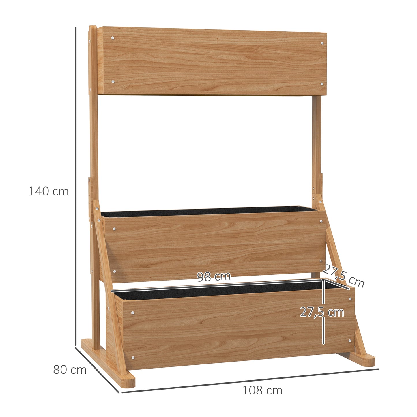 Outsunny Elevated Square Planter on Legs 3-Tier Garden Bed with Irrigation Inserts And Felt Drainage Wooden for Outdoor, 108L X 80W X 140H Cm
