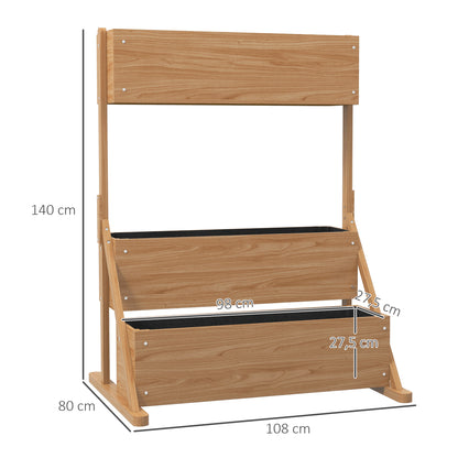Outsunny Elevated Square Planter on Legs 3-Tier Garden Bed with Irrigation Inserts And Felt Drainage Wooden for Outdoor, 108L X 80W X 140H Cm