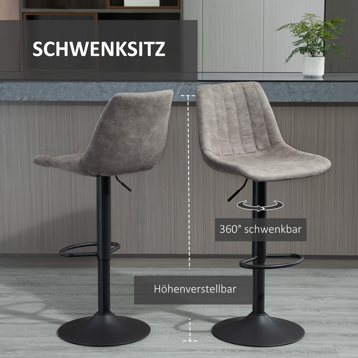 Barstoel – Barkruk – Barstoel Kruk – Keukenstoel – Barkruk Set van 2 – Verstelbare Zithoogte – Met Voetensteun – Retro Grijs Met Zwart Metalen Frame