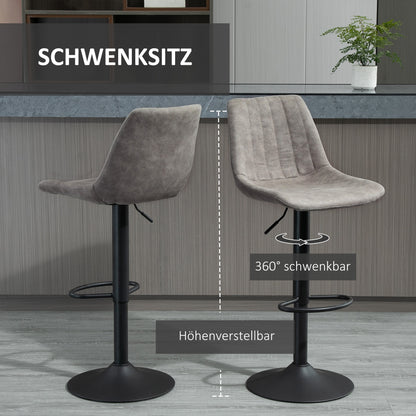 Barkrukken – Barkstoel – Barstoelen – Krukken – Barstoelset – Retro Design – Gaslift Met Voetsteun – Grijs/Zwart
