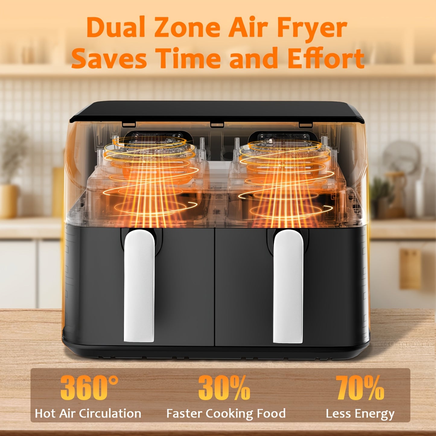 Airfryer – Heteluchtfriteuse – Fryer – Dubbele Airfryer – Luchtfriteuse – 9 Liter – 8-in-1 Instellingen – Touchscreen Bediening