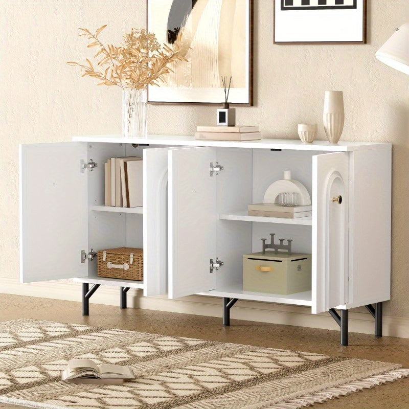 Wandkast – Sideboard – Dressoir – Opbergkast – Kast Met Deuren – 140 cm Breed – Metalen Frame & 3D Boogvormig Front