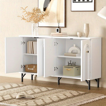 Wandkast – Sideboard – Dressoir – Opbergkast – Kast Met Deuren – 140 cm Breed – Metalen Frame & 3D Boogvormig Front