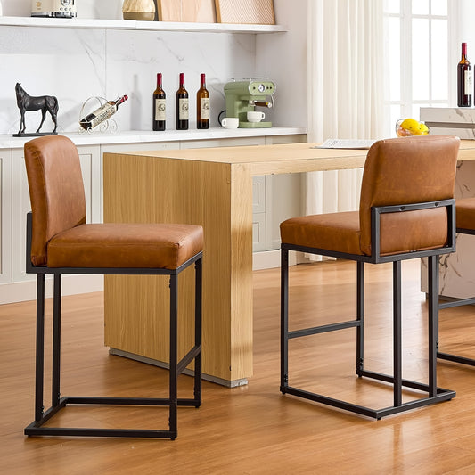 Barstoel – Barkruk – Barstoel Met Rugleuning – Keukenstoel – Barkrukken Set Van 2 – PU Leer Zitting – Stabiel Zwart Metaal Frame – Zithoogte 60,96 cm – Comfortabel Met Voetensteun