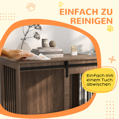 Hondenbench – Hondenkooi – Hondenhok – Dierenkooi – Benchkooi – Met Schuifdeur en Vergrendeling – Houtlook Notenhout Met Stalen Frame – 98x58x67 cm