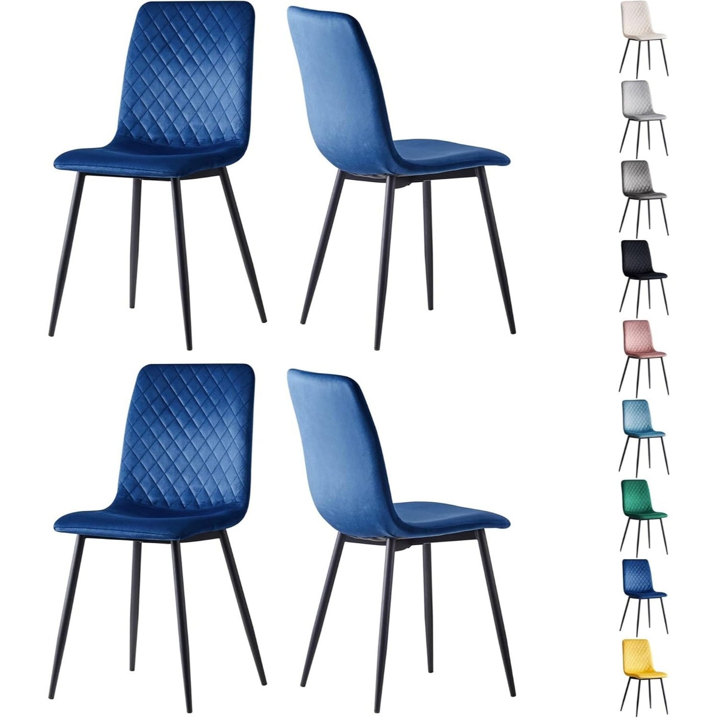 MCC Direct Dining Chairs in 4pcs Set Made of Velvet, Metal Legs, Lexi Chairs, Designer Chairs