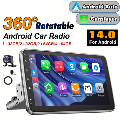 Android Autoradio – Car Multimedia Systeem – Auto Stereo – Touchscreen Radio – Autoradio Draaibaar 10,1 Inch – 2+64GB Geheugen – Android Auto & Apple CarPlay Draadloos – HD Scherm Met AHD Camera