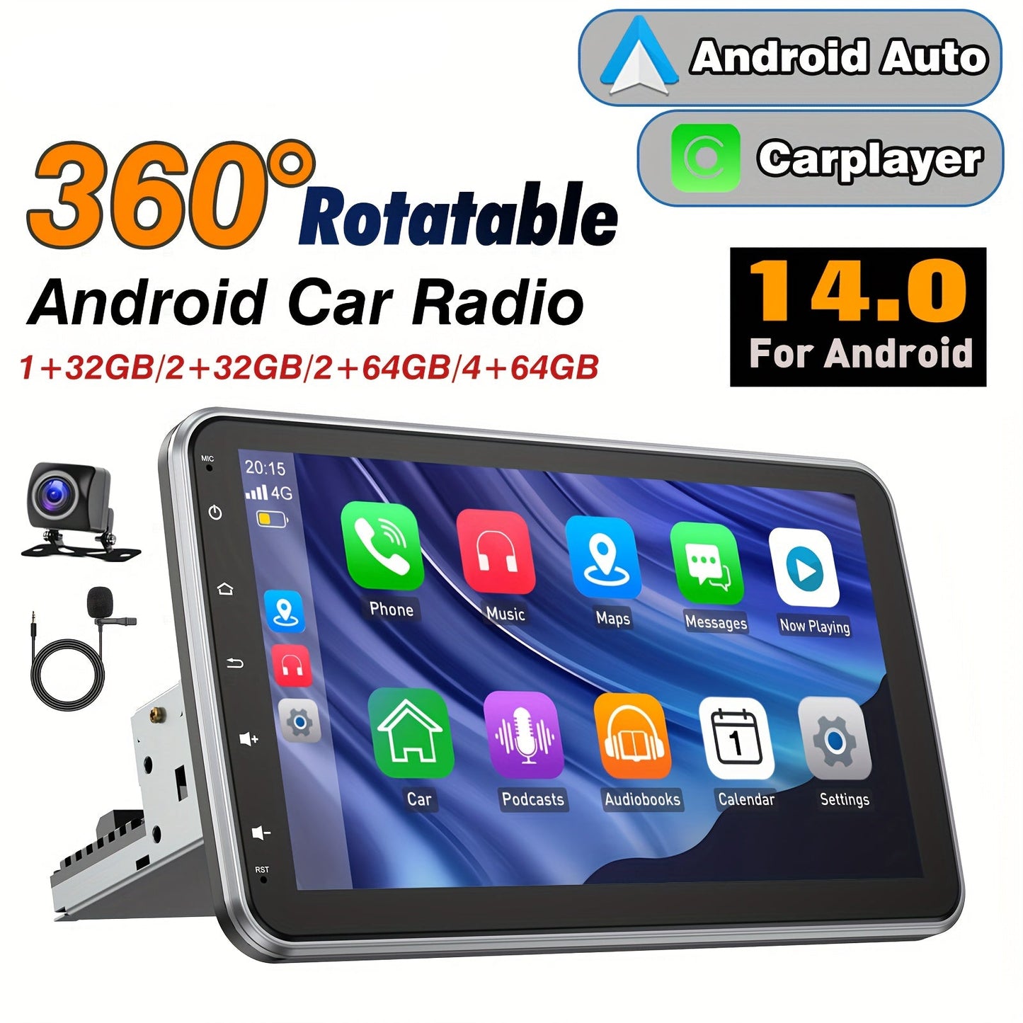 Autoruistation – Car Stereo – Multimedia Systeem – Android Radio – Navigatie Unit – 10,1 inch Rotatie Touchscreen – Draadloos Android Auto & CarPlay – 4GB RAM + 64GB Opslag