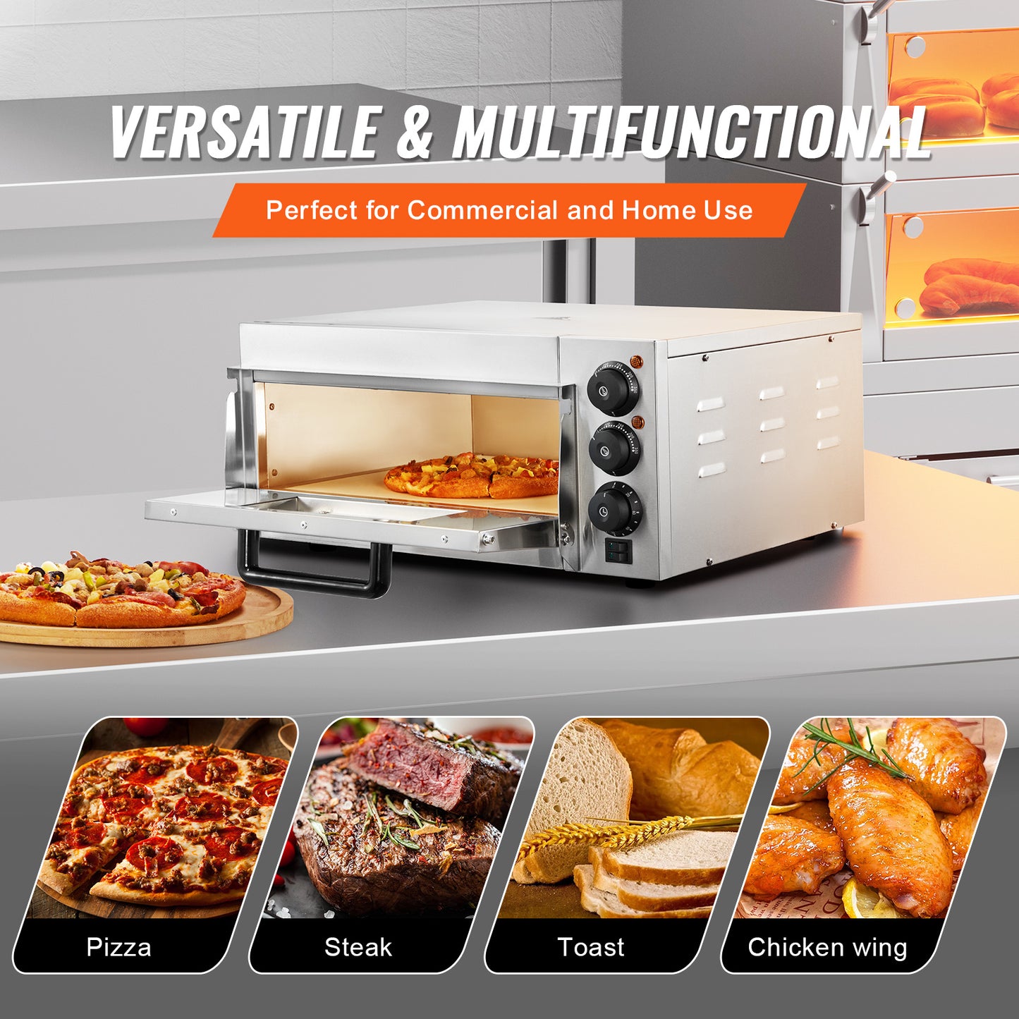Elektrische Pizzaoven – Pizzaoven Oven Fornuis Bakoven – Pizzafornuis Keukenoven – RVS 40,6 cm – 360° Warmtecirculatie – Instelbare Temperatuur 50-350°C