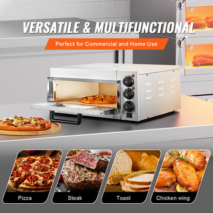 Elektrische Pizzaoven – Pizzaoven Oven Fornuis Bakoven – Pizzafornuis Keukenoven – RVS 40,6 cm – 360° Warmtecirculatie – Instelbare Temperatuur 50-350°C