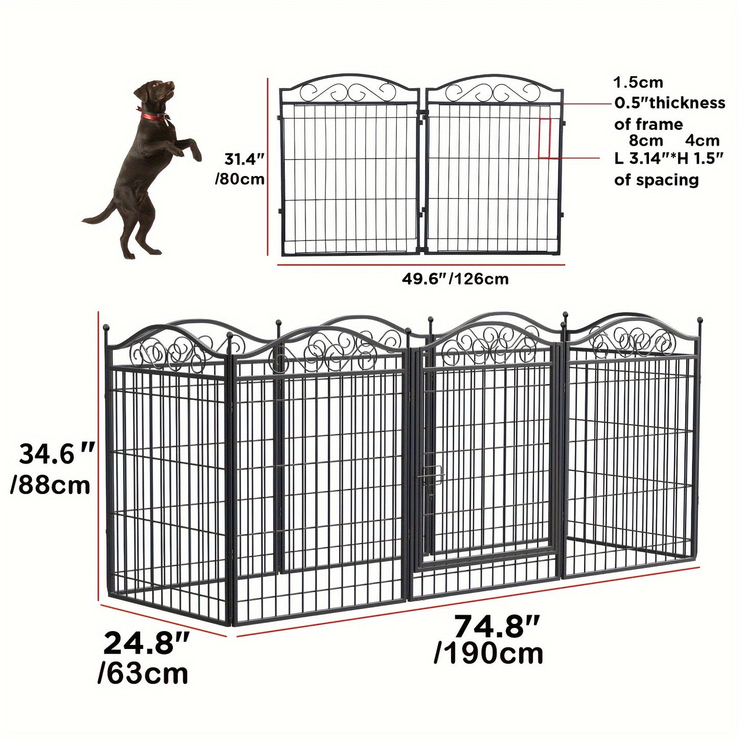 Hondenren – Puppyren – Hondenkennel – Konijnenren – Opvouwbare Hondenren – 8 Panelen – Kras- en Roestvrij Metaal – Inclusief Deur