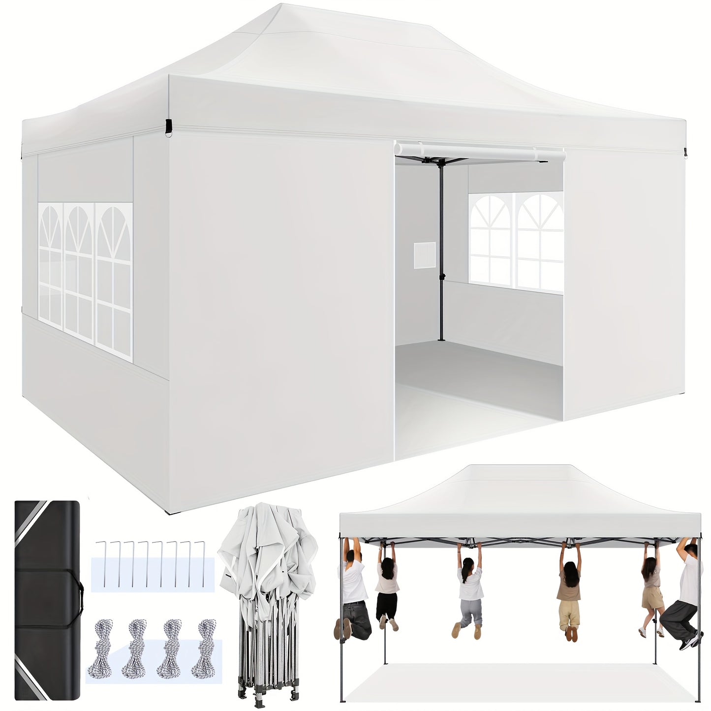 Pop-up Tent – Partytent – Outdoor Tent – Gazebo – Canopy – Wit – 3,05x4,57 Meter – Verstelbare Hoogte – Oxford Stof