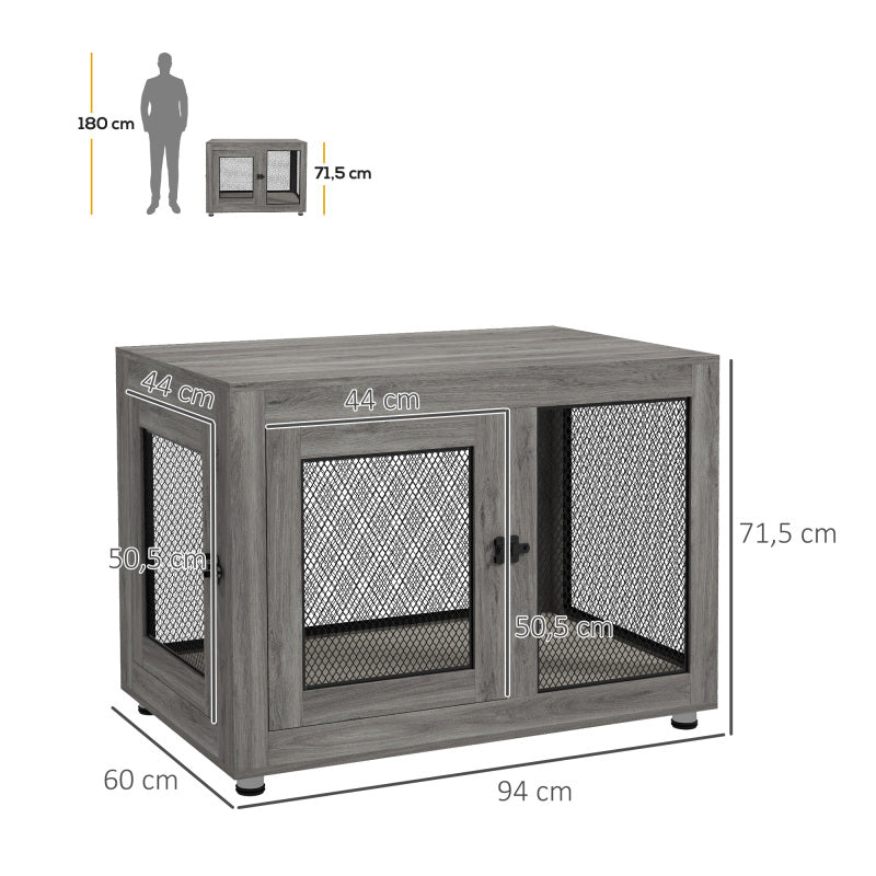 Hondenbench – Hondenkooi – Hondenhok – Hondenmand – Hondenren – Grijs – 2 Deuren – Wasbaar Kussen – Verstelbare Poten – Voor Grote Honden tot 30 kg