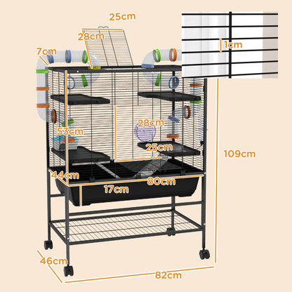 Hamsterkooi – Knaagdierkooi – Gerbilkooi – Knaagdierverblijf – Hamsterkooi Met Buizen – Ruime Leefruimte 109x82x46 cm – Inclusief Looprad & Drinkfles