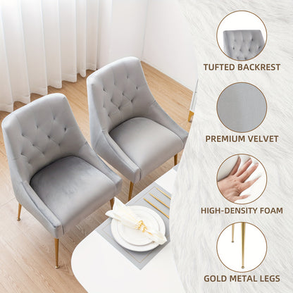Bureaustoel – Stoel – Fauteuil – Zitstoel – Werkstoel – Mid-Century Modern Design – Fluwelen Bekleding – Metalen Frame – Verstelbare Rugleuning en Armleuningen – Zachte Sponsvulling – Makkelijk Schoon te Maken – Set van 2 – Grijs
