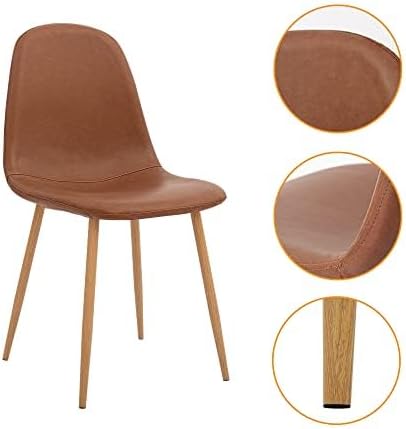 CangLong Set van 4 eetkamerstoelen, retro gestoffeerde keukenstoelen voor keuken, eetkamer, kunstleer loungestoelen met metalen poten, bruin