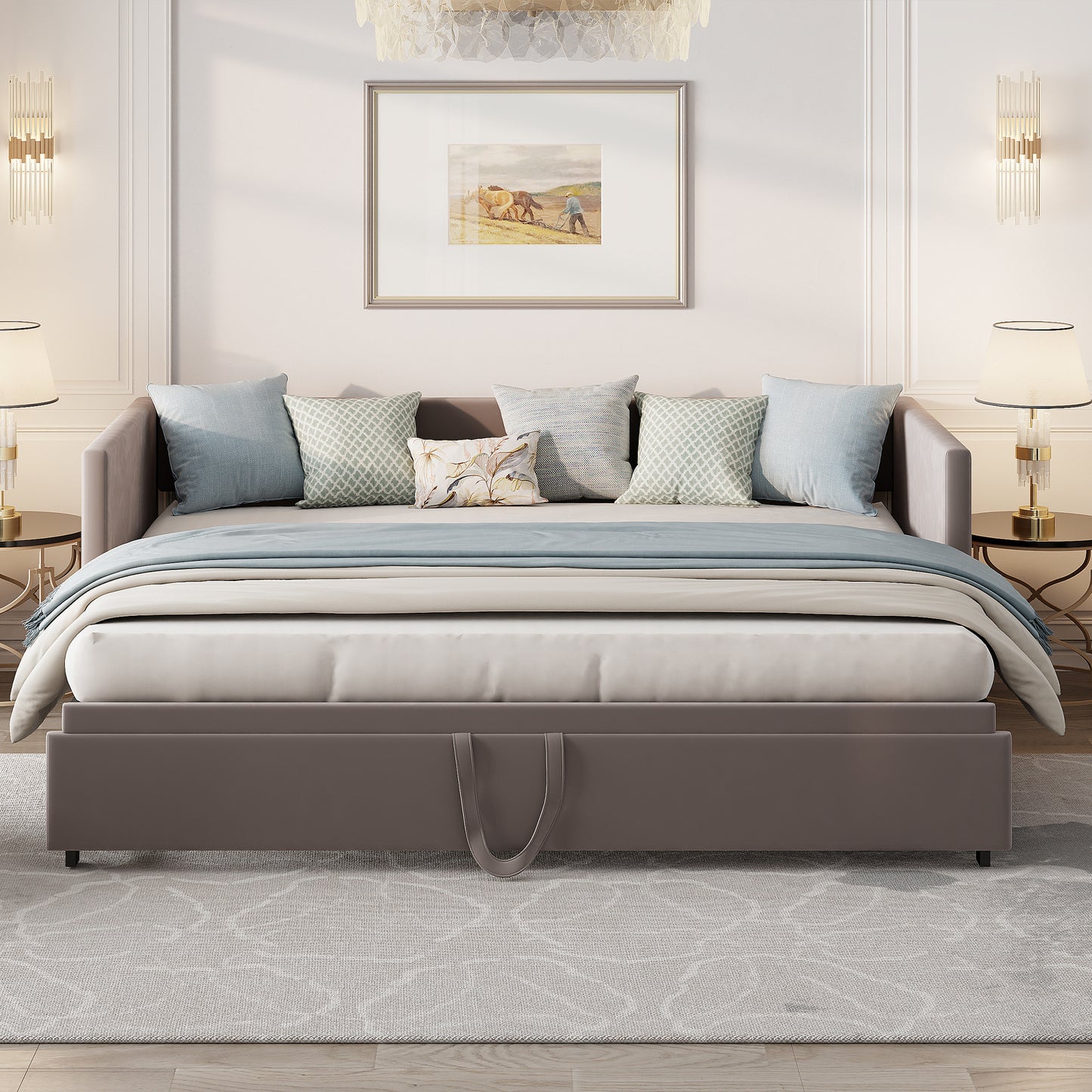 Gestoffeerd Bed – Uittrekbed – Slaapbank – Bedbank – Dagbed – Multifunctioneel – 90/180x200 cm – Fluwelen Bekleding – Lattenbodem