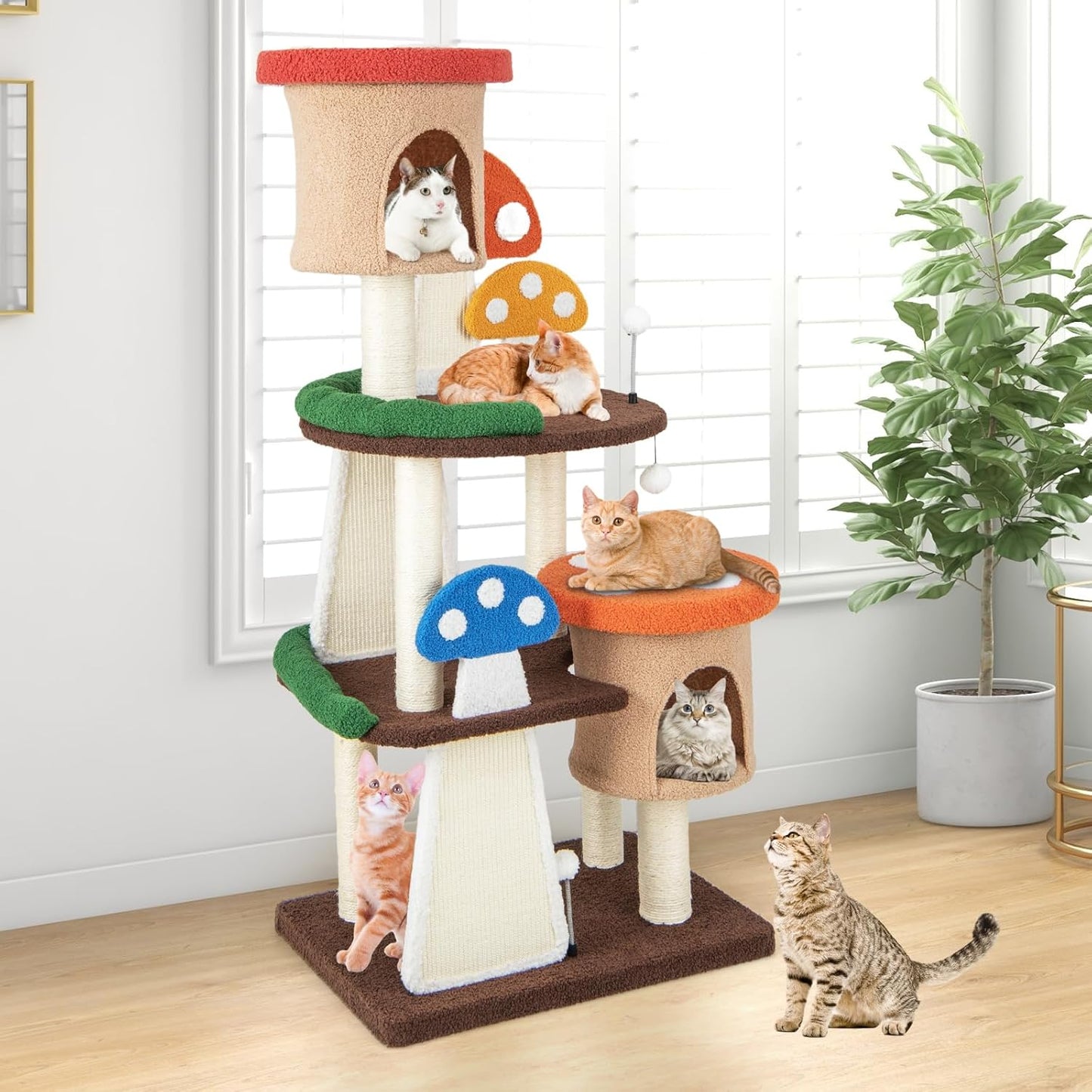 Krabpaal – Kattenboom – Kattenmeubel – Krabtoren – Krabhuis – 146 cm Hoogte – Sisal Krabpalen Met Interactieve Speeltjes