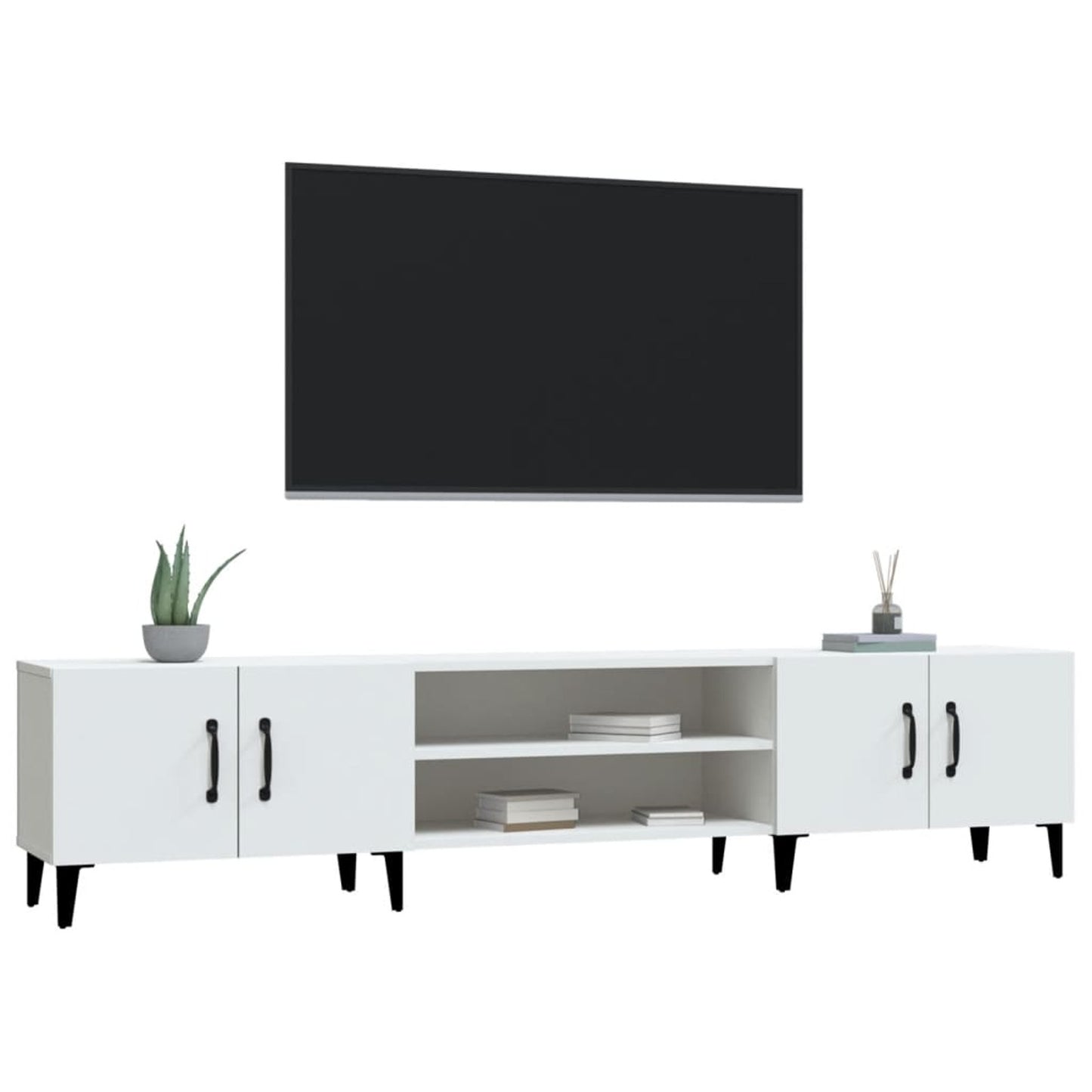 TV Cabinet White 180x31.5x40 cm Engineered Wood TV Stand Entertainment Center with Storage, Media Television Table for Living Room Bedroom