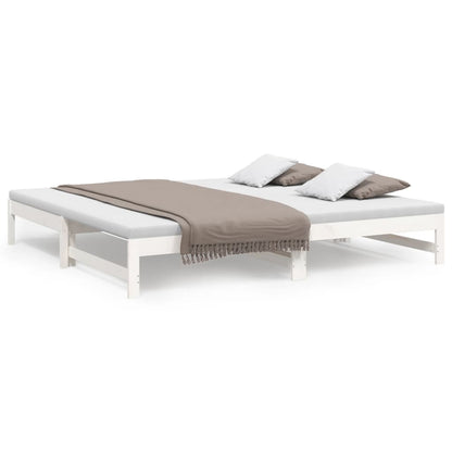 Slaapbank – Bedbank – Bedbankje – Logeerbed – Sofa Bed – Massief Dennenhout – Ruimtebesparend – 205,5x158x30 cm – Wit