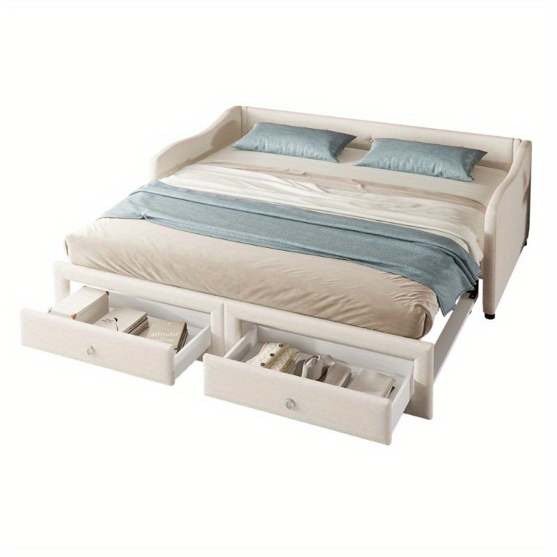 Daybed 90x200 cm – Bedbank – Slaapbank – Uitklapbed – Logeerbed – Minimalistisch Design – 2 Laden – Geschikt Voor Kleine Ruimtes