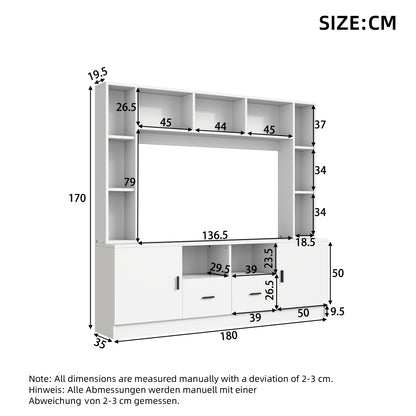 Modern TV Wall Cabinet & Display Furniture Set with 2 Cabinets, 2 Drawers, 11 Storage Compartments - Metal Frame Non-Wood Living Room Media Console, Shelving Unit for Small Spaces, Assembly Required