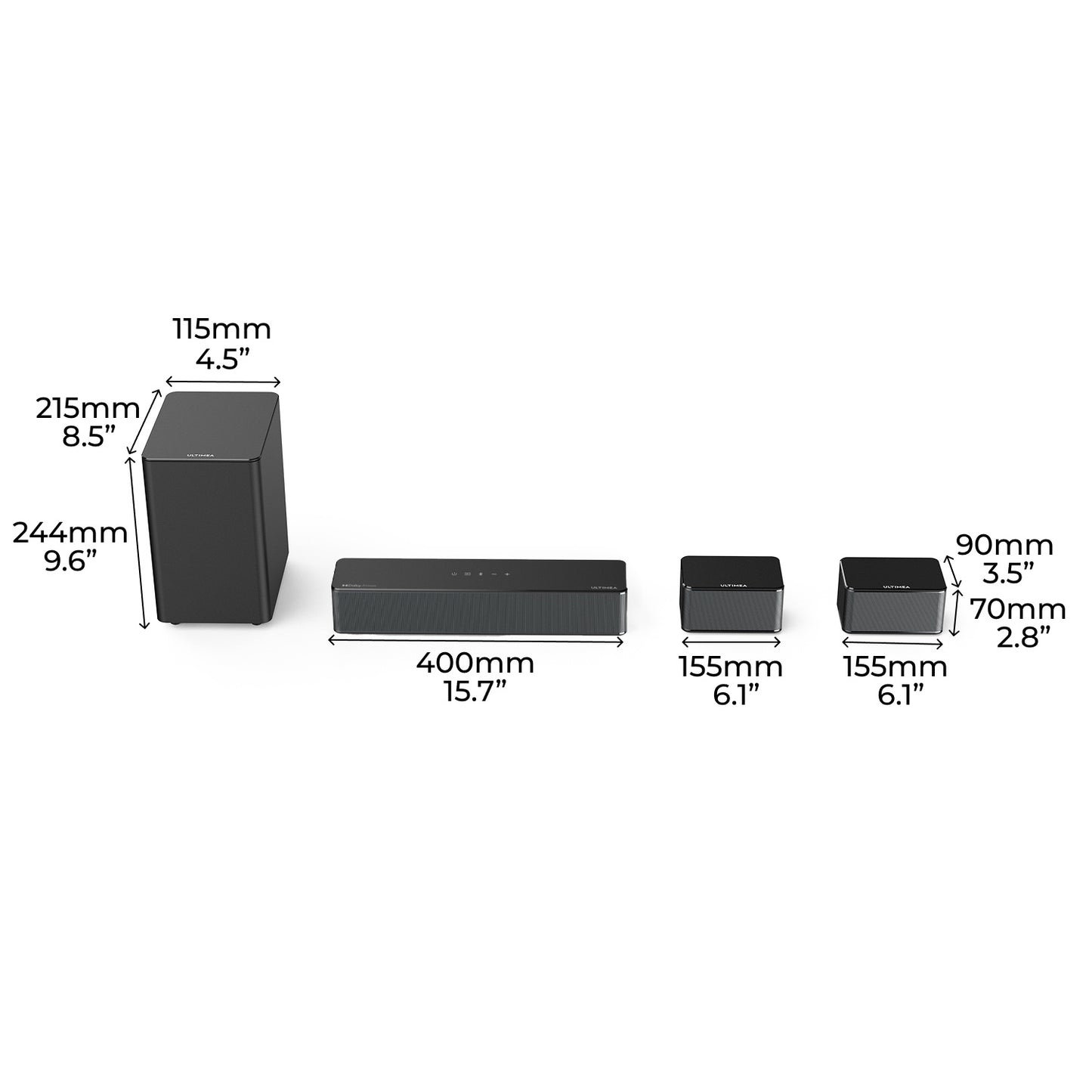 Soundbar – Surround Sound Systeem – Home Cinema Speaker – Draadloze Subwoofer – Achterluidsprekers – 410W Vermogen – Dolby Atmos & HD eARC