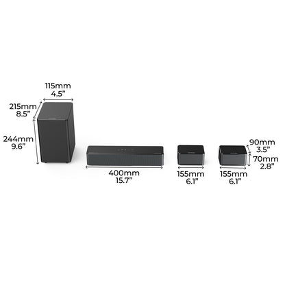 Soundbar – Surround Sound Systeem – Home Cinema Speaker – Draadloze Subwoofer – Achterluidsprekers – 410W Vermogen – Dolby Atmos & HD eARC