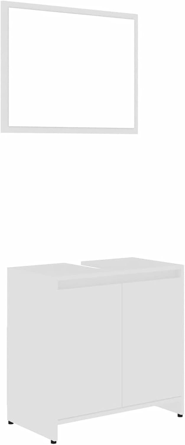 Gecheer 4 Piece Bathroom Furniture Set, Mirror Medium Cabinet Tall Cabinet Under Sink Cabinet, White Chipboard Bathroom Furniture Sets - QUORE