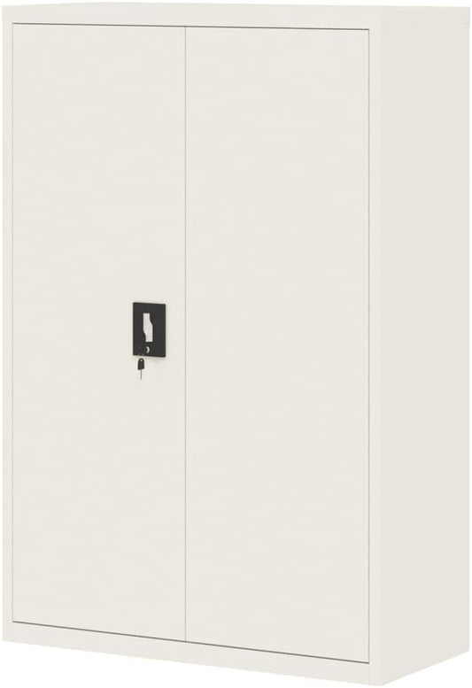 Gecheer Filing cabinet, office cabinet, locker cabinet with 2 doors, office, workplace, metal storage cabinet, cabinet, white, 90x40x140cm, steel - QUORE