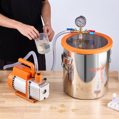 Vacuum Kamer – Vacuümkamer – Ontgassingskamer – Hars Kamer – Resin Ontluchter – 5 Gallon – Roestvrij Staal – Krachtige 3.5 CFM Vacuümpomp