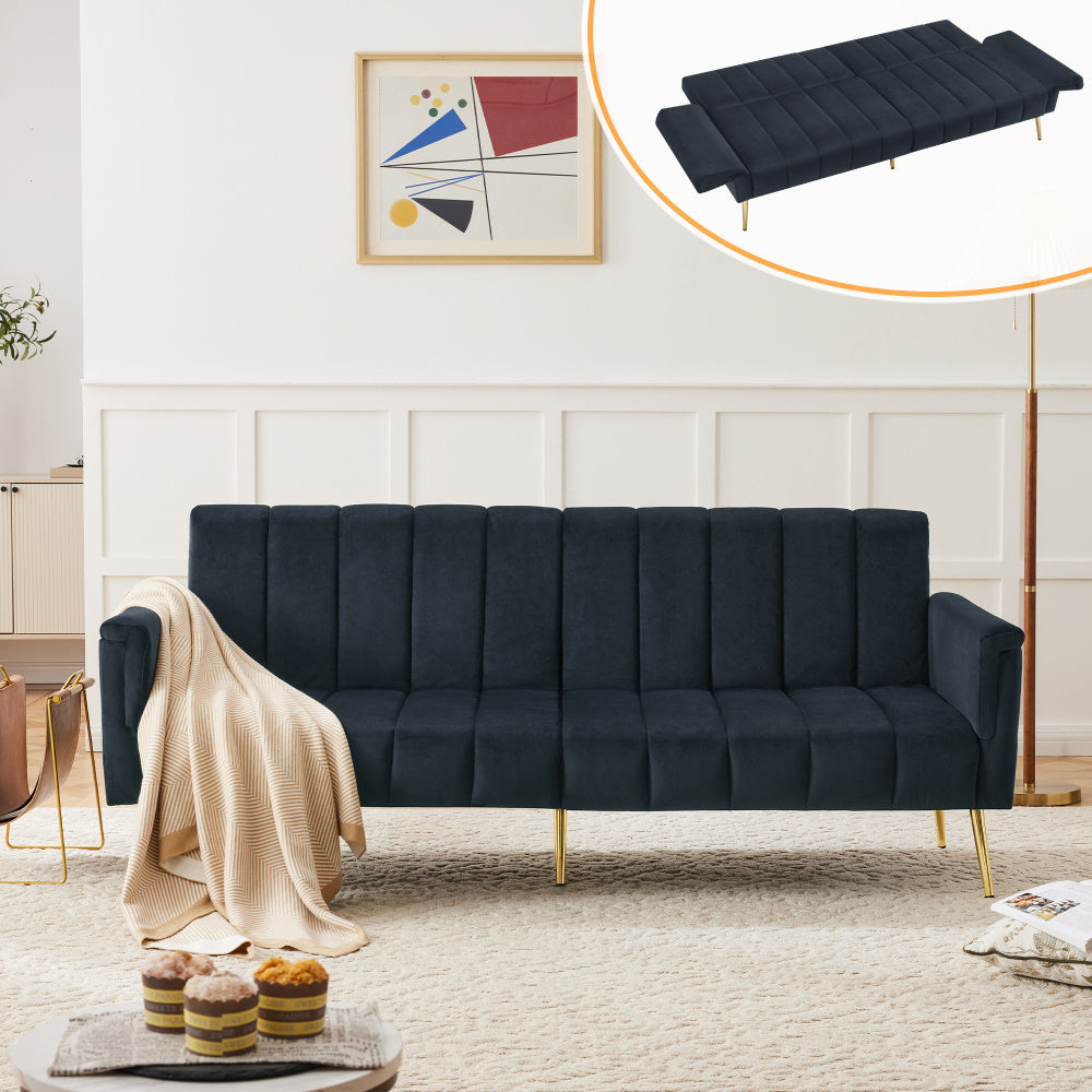 Slaapbank – Bedbank – Logeerbank – Sofa Bed – Vouwbank – Verstelbare Rugleuning 5 Standen – Donkergrijs Velvet Stoffen Bekleding