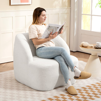 Fauteuil – Armstoel – Relaxstoel – Zitzetel – Lounge Chair – Crème Wit – Fleece Bekleding – Comfortabele Dikke Kussens