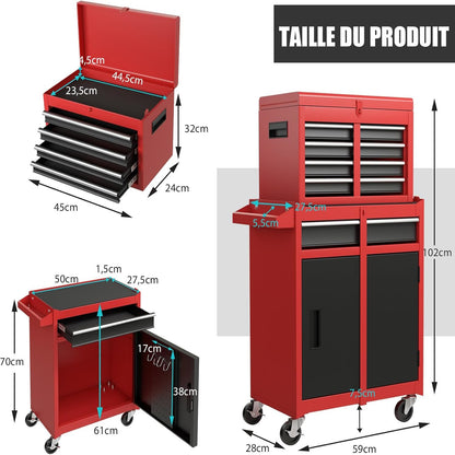Gereedschapskist – Gereedschapskoffer – Toolbox – Gereedschapswagen – Gereedschapskist op wielen – 5 Laden – Robuust Metaal met Automatische Vergrendeling
